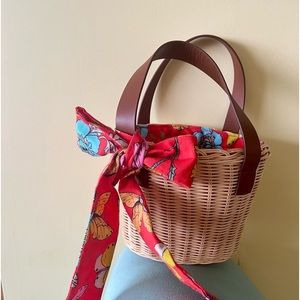 J. Crew Woven Mini Bag with Red and Brown Accents